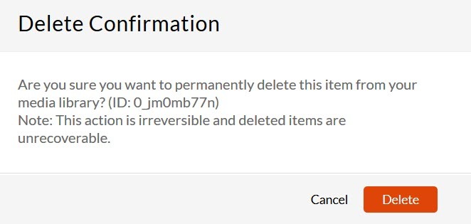delete confirmation notice that states "are you sure you want to permanently delete this item from your media library?"