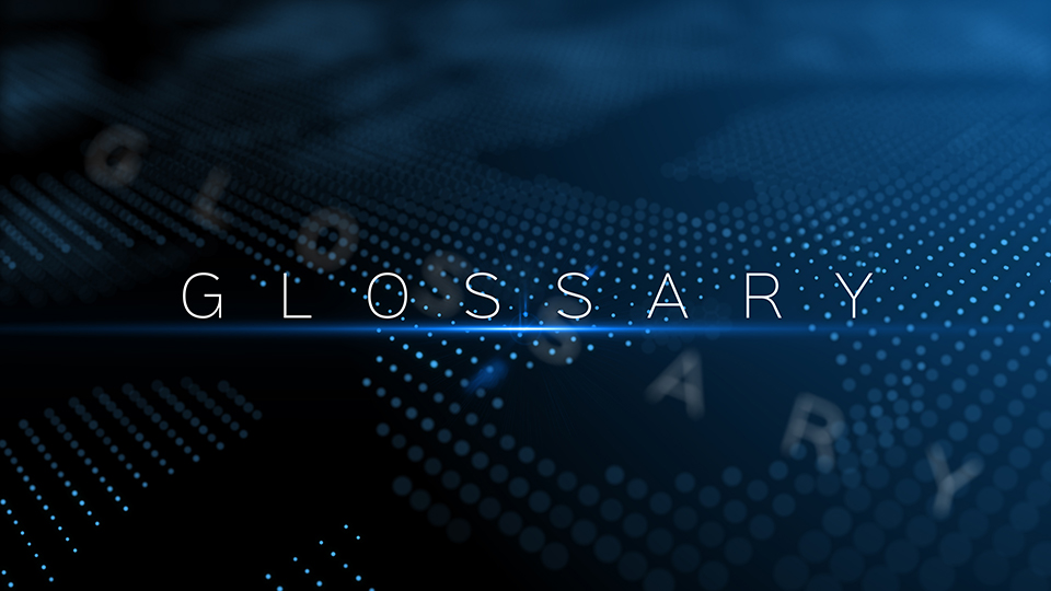 Glossary spelled out on a blue background